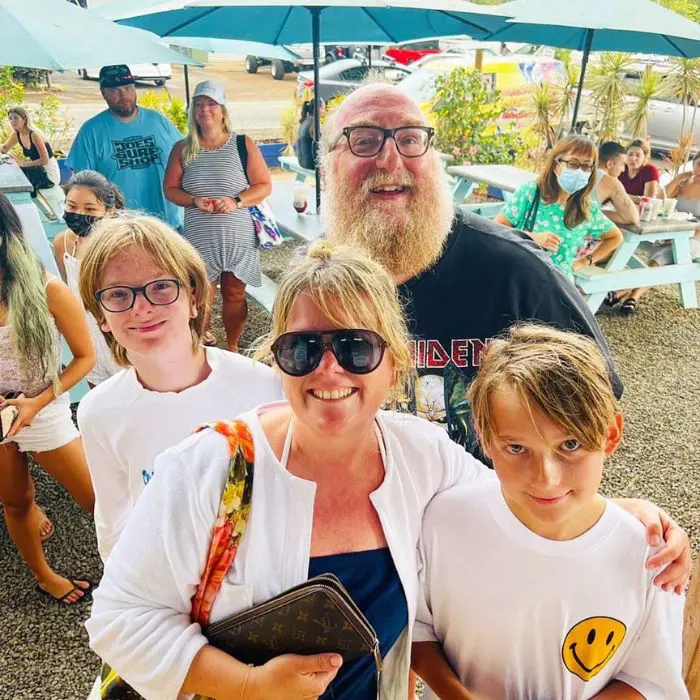 American comedian Brian Posehn at Big Wave Shrimp Truck with his family