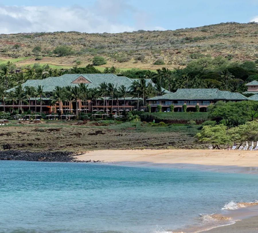 A panoramic view of the secluded Four Seasons Resorts Lanai taken in 2021