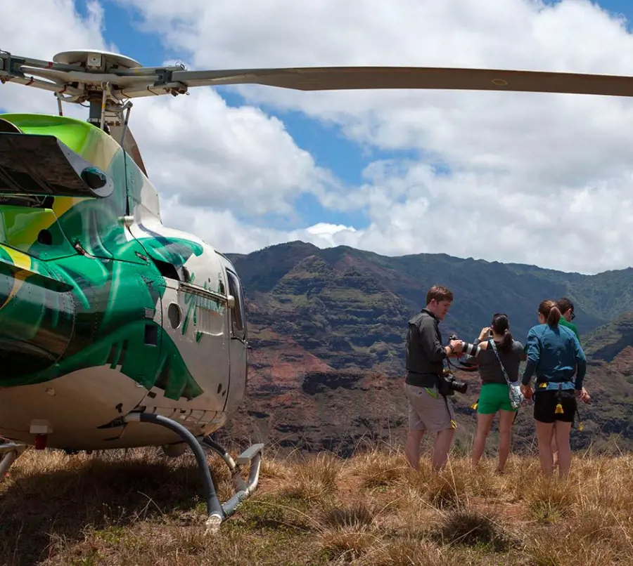A Safari Helicopters landed at a secluded botanical reserve in Kauai Refuge Eco-Tour