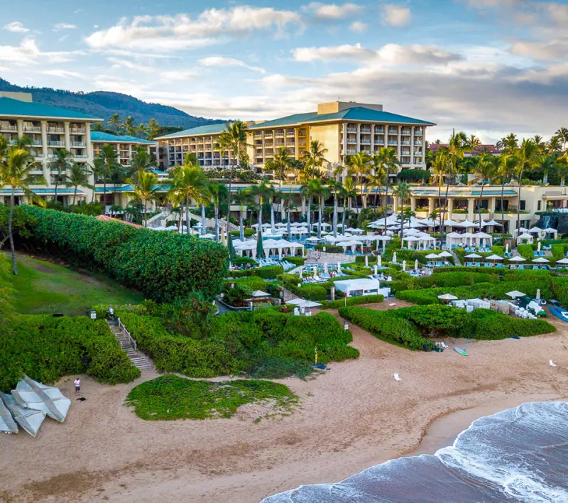 A beautiful view of the Four Seasons Resort Maui at Wailea by the ocean