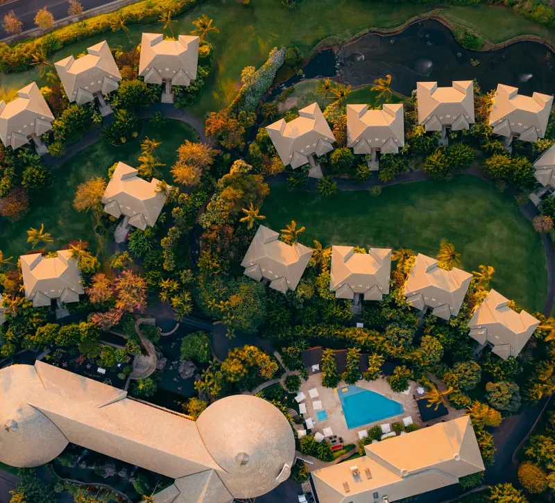 An aerial view of the Hotel Wailea, Relais & Châteaux nestled on 15 acres of tropical land