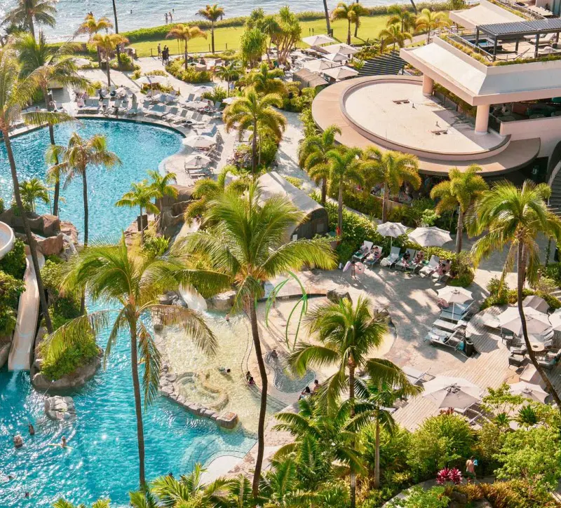 The waterslide and the outdoor pool at The Westin Maui Resort and Spa