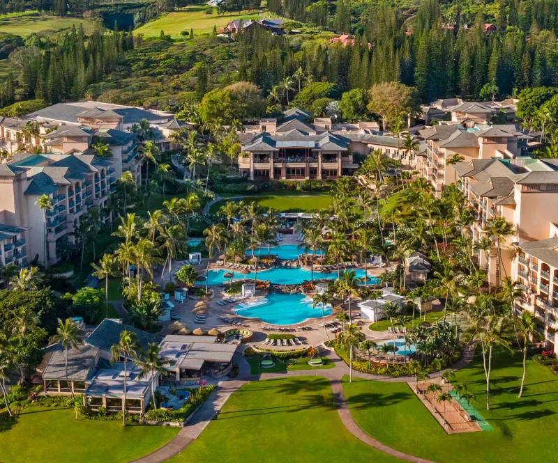 The Ritz-Carlton Maui, Kapalua and its lush surroundings on the edge of Honokahua Bay