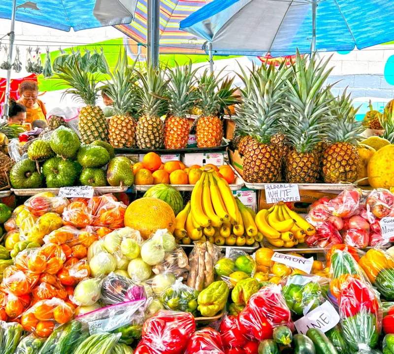 Tropical fruits on sale at Hilo Farmer's Market in Hilo