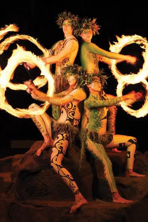 The fire dance performance at Luau Kalamaku