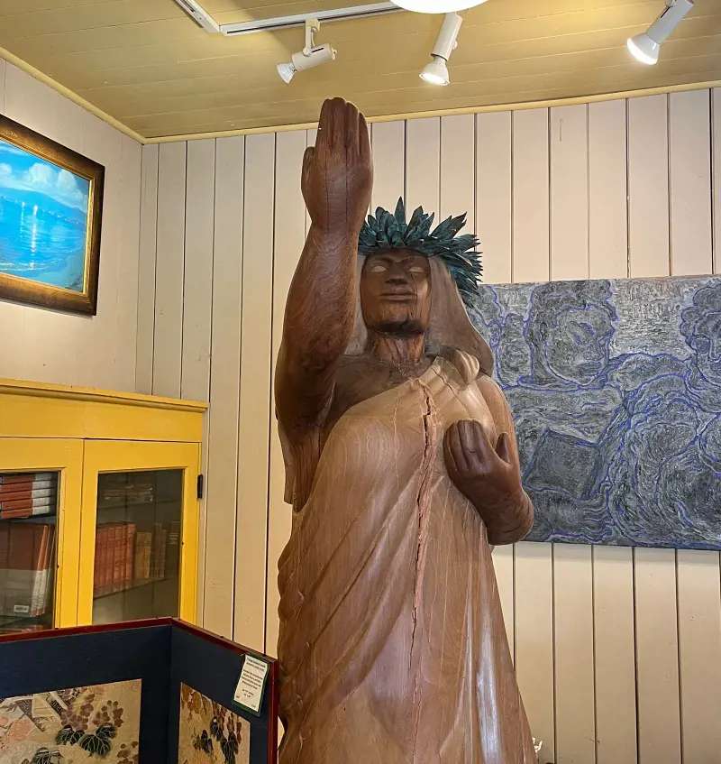 A statue in Isaacs Art Center