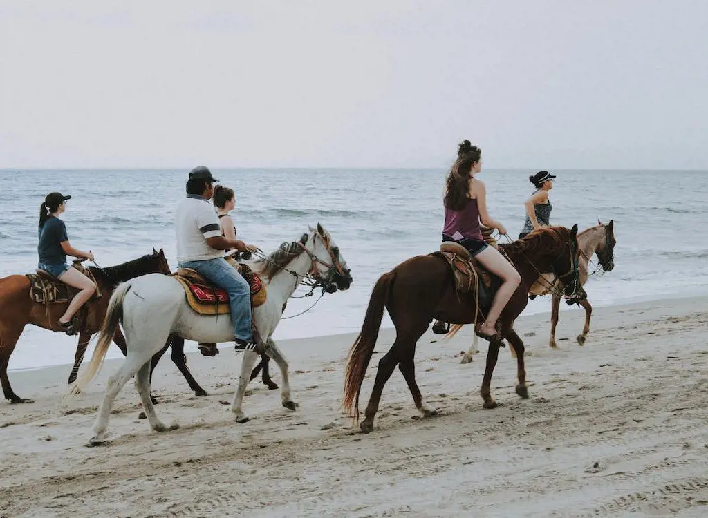 People enjoying horseback riding tour in Oahu