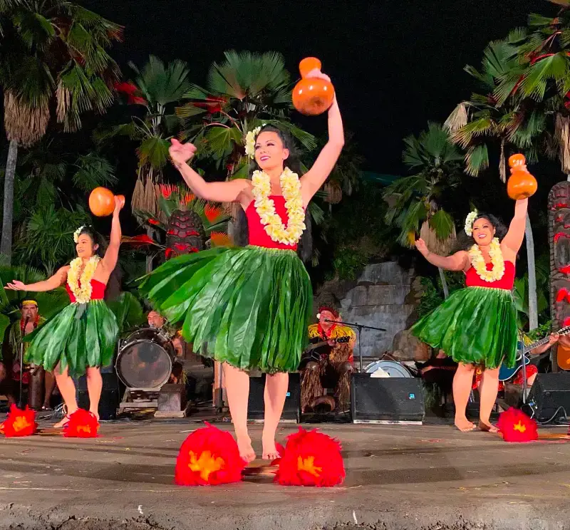 Hawaiian artists perform traditional dance during Luau Festival in Honolulu