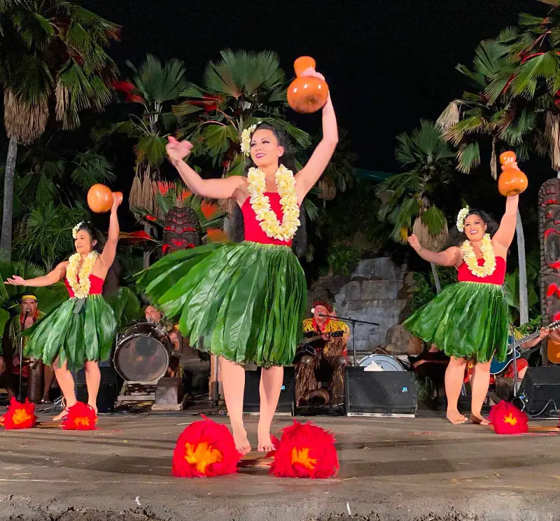 A picutre of artists performing a Luau act in 2020