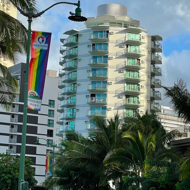 The uniquely designed building of Aston Waikiki Circle Hotel
