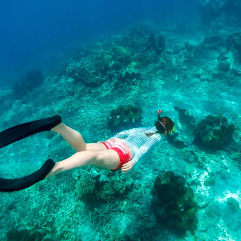 A lady snorkeling in the pristine waters in Hawaii with Surf N Sea
