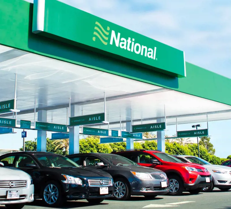 The car collection at National Car Rental on display