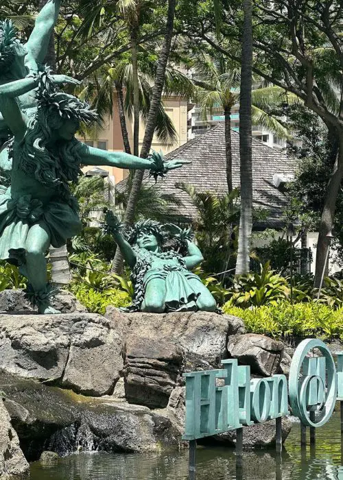 Beautiful garden of Hilton Hotel in Honolulu, Hawaii