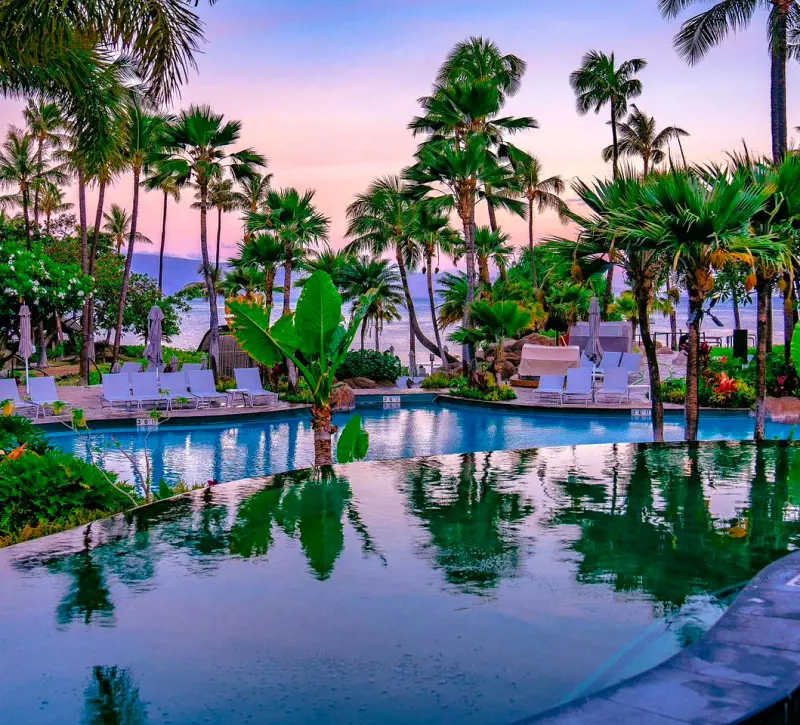 A serene view of the Adults-Only pool deck at The Westin Maui Resort and Spa