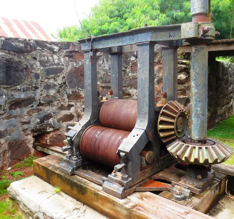 An antique mule-driven cane crusher on dispaly at the Molokai Museum & Cultural Center